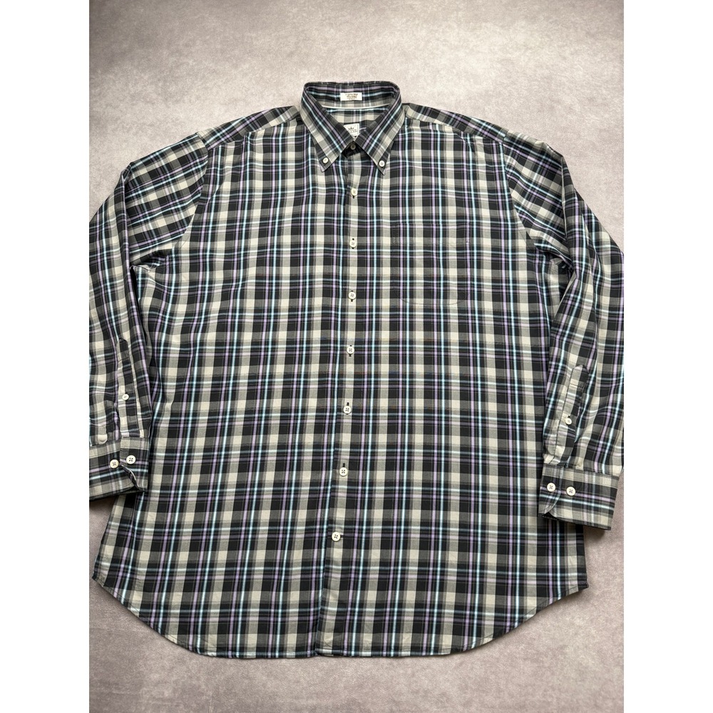 Peter Millar Mens XL Button Down Plaid Check Shirt Blue Purple Gray 100%Cotton